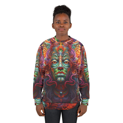 Psychedelic Tribal Spirit Sweatshirt – Vibrant Mystic Face All-Over Print