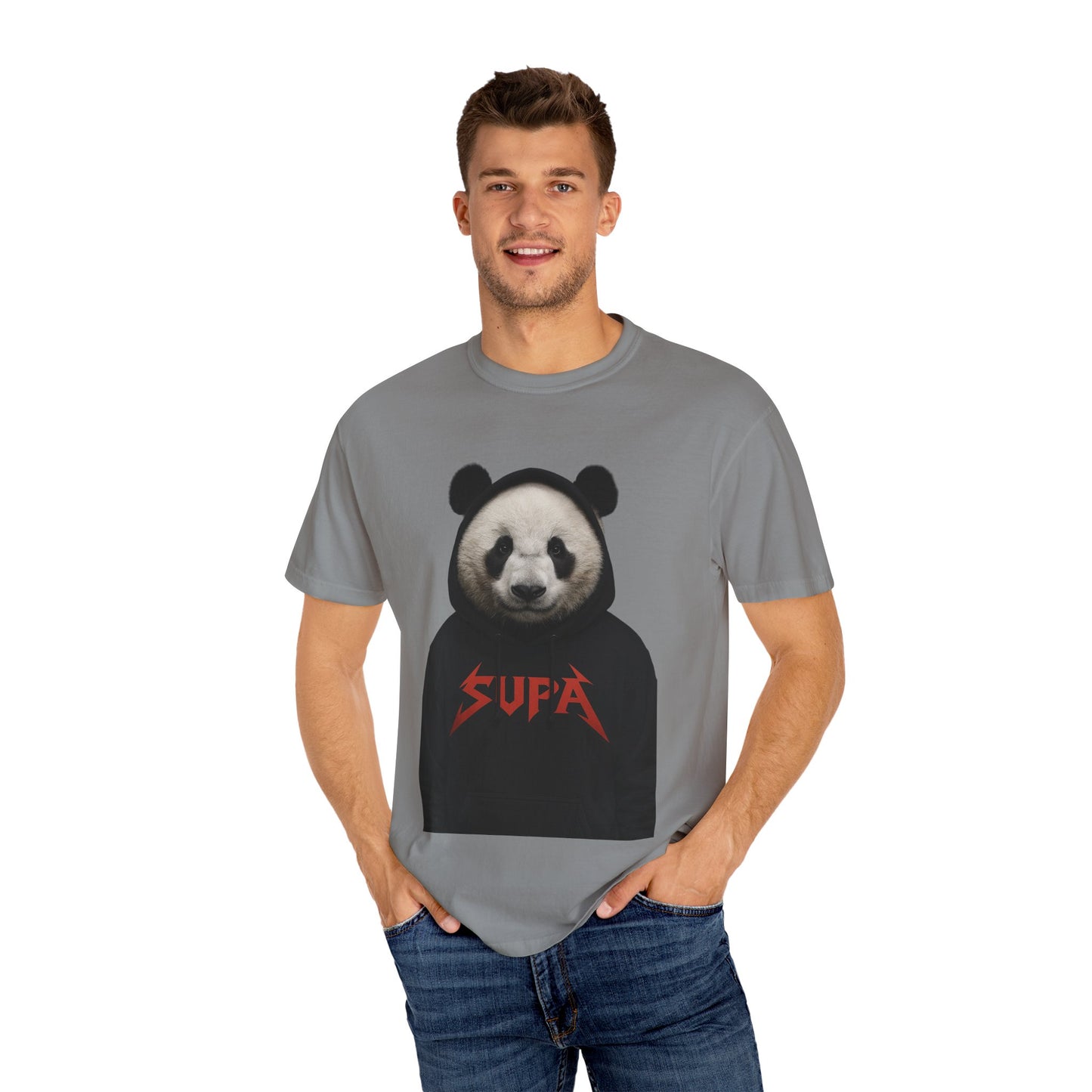Panda Hoodie Graphic T‑Shirt — 'Supa' Front & 'Off The Map' Zebra Back