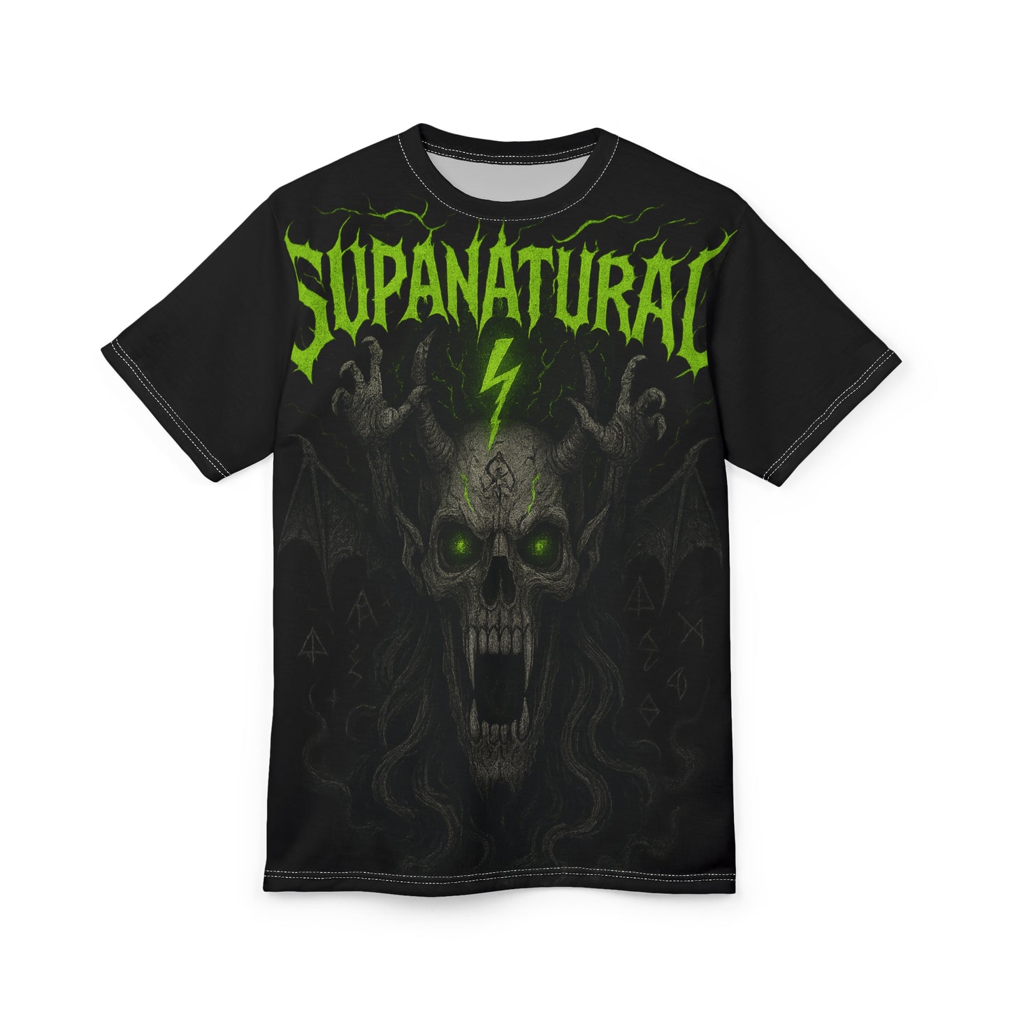 Supanatural Skull Tee — Neon Green Horror Graphic T-Shirt