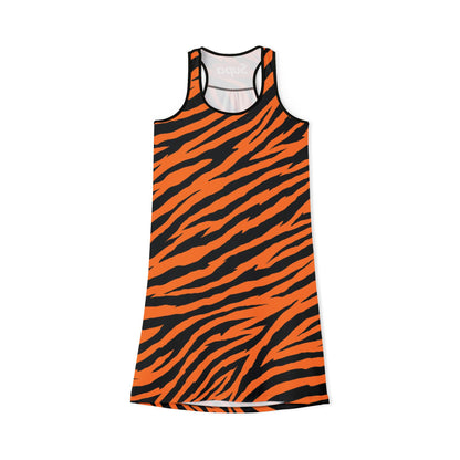 Tiger Stripe Racerback Dress – Bold Orange Animal Print AOP