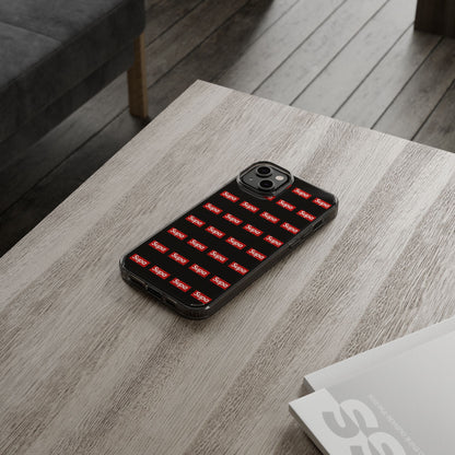 Clear Impact-Resistant Phone Case — Red "Supa" Logo Pattern