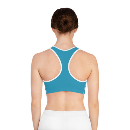 Supa Logo Blue Athletic Sports Bra — Retro Streetwear Active Crop Top