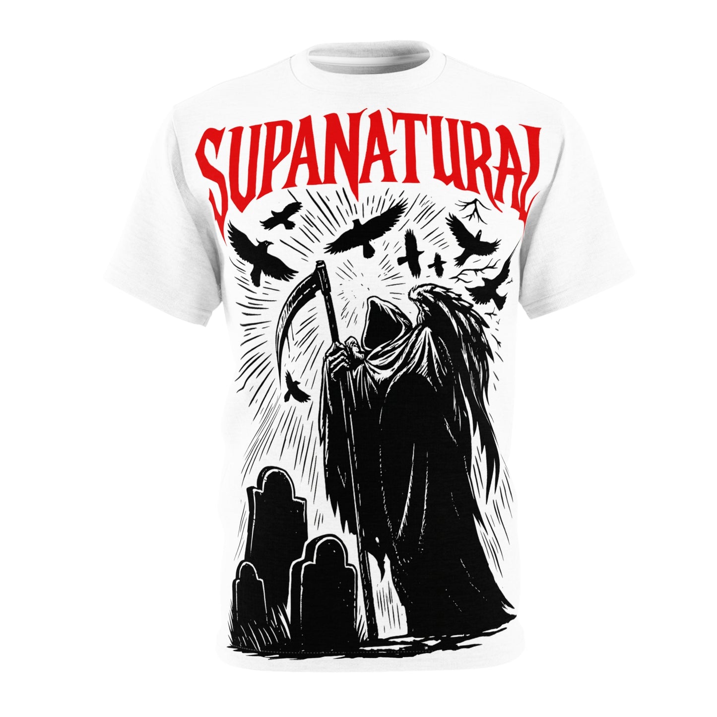 Supanatural Grim Reaper Graphic Tee — Gothic Cemetery Scythe T-Shirt
