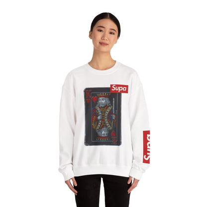 King of Hearts Crewneck Sweatshirt — 'Supa' Card Graphic with Crowned Ruby Heart