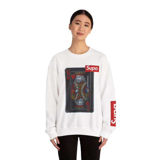 King of Hearts Crewneck Sweatshirt — 'Supa' Card Graphic with Crowned Ruby Heart