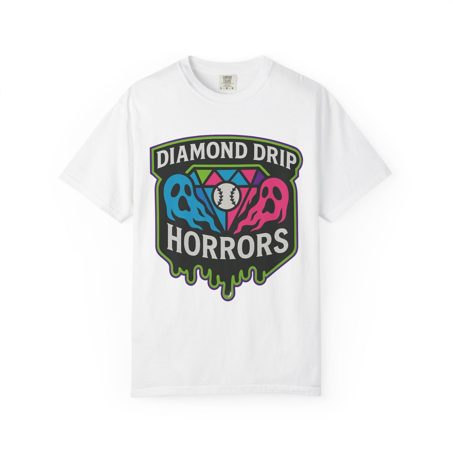 Diamond Drip Horrors T-Shirt — Retro Baseball Horror Graphic Tee