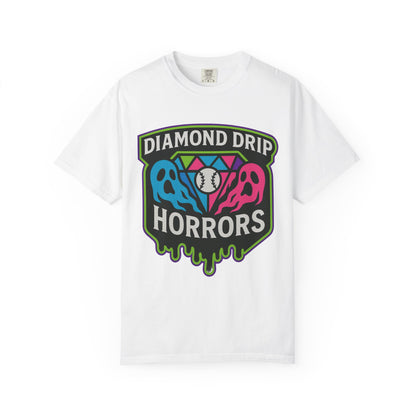 Diamond Drip Horrors T-Shirt — Retro Baseball Horror Graphic Tee