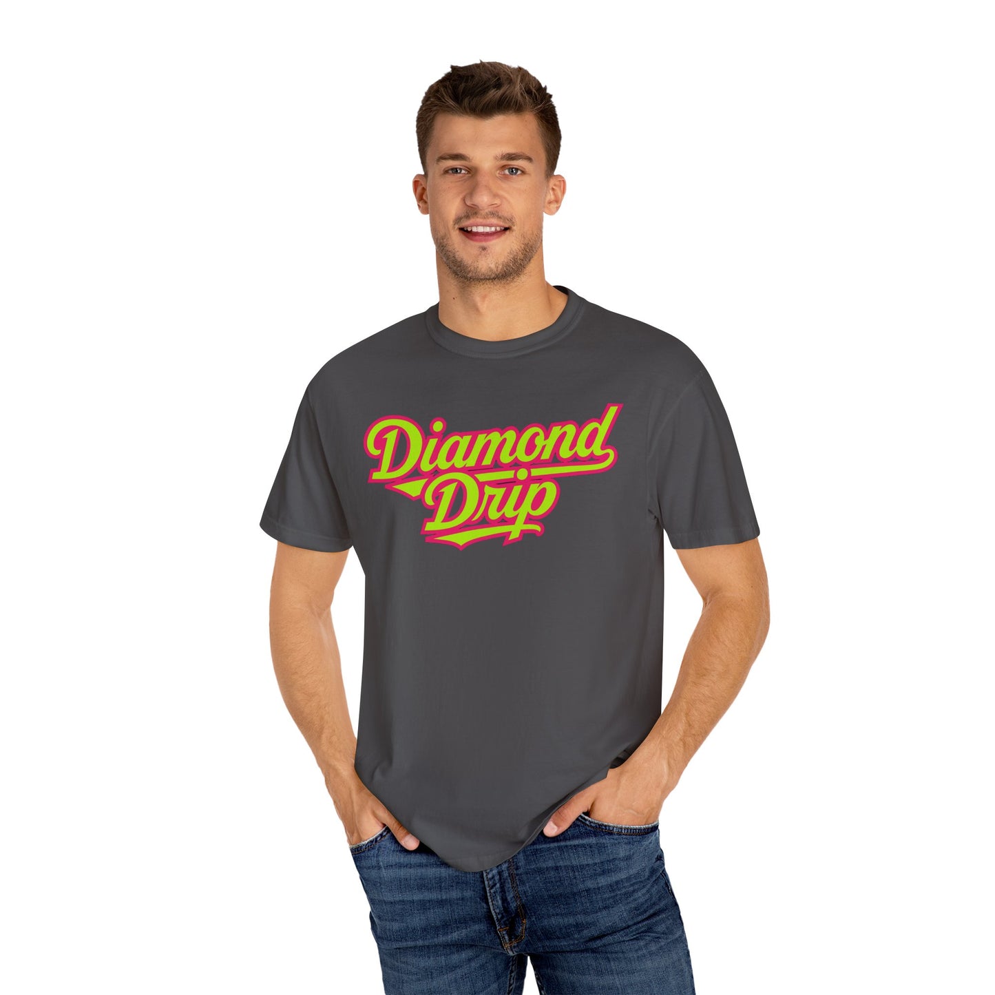 Diamond Drip Graphic T-Shirt — Retro Script Logo Tee