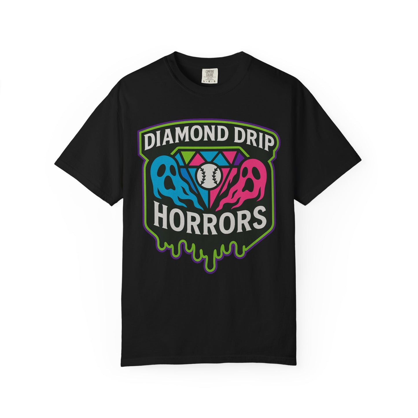 Diamond Drip Horrors T-Shirt — Retro Horror Baseball Graphic Tee