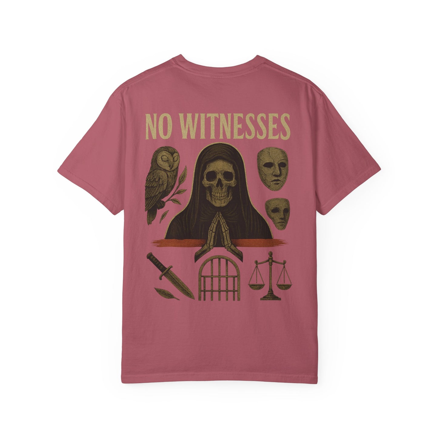 No Witnesses Graphic T-Shirt — 'Supa' Chest Logo, Gothic Skull Back Art