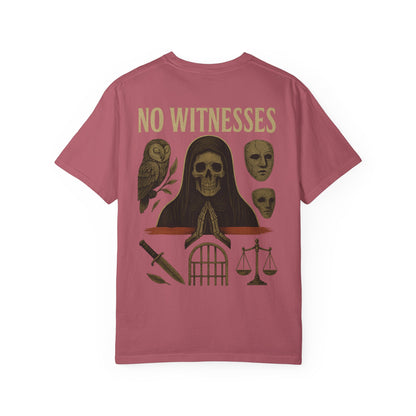No Witnesses Graphic T-Shirt — 'Supa' Chest Logo, Gothic Skull Back Art