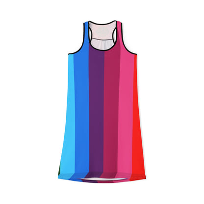 Rainbow Gradient Racerback Dress — Bold Vertical Stripes AOP