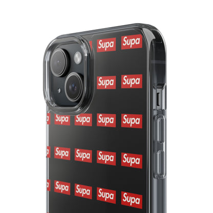 Clear Impact-Resistant Phone Case — Red "Supa" Logo Pattern