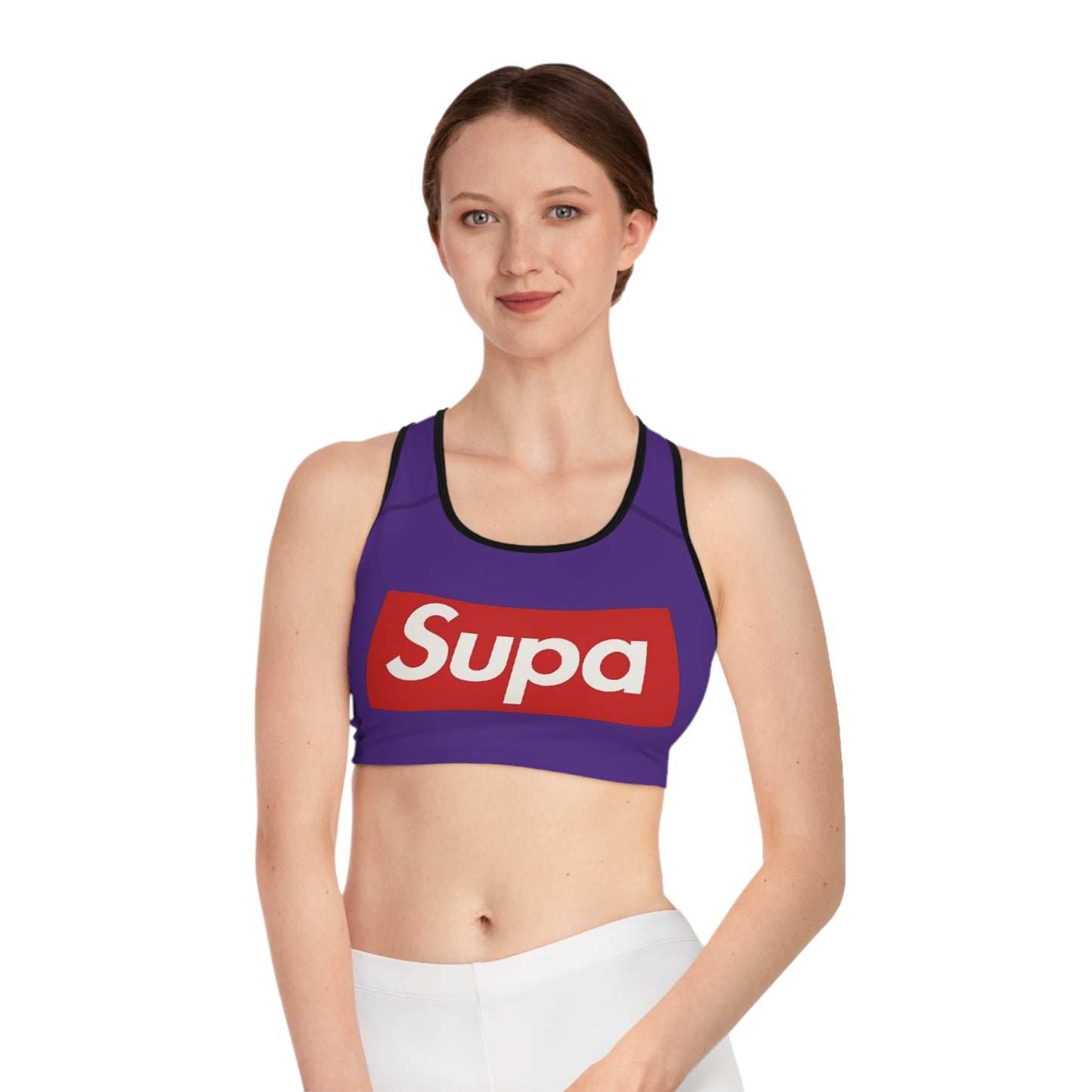 Sports Bra — Purple 'Supa' Logo Active Crop Top