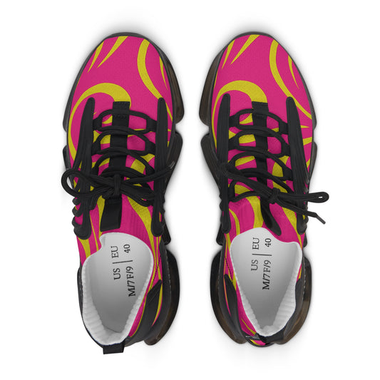 Women's Mesh Sneakers — Bold Pink & Yellow Retro Wave Athletic Shoes