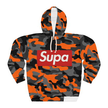 Orange & Black Camo Hoodie — All-Over Print Pullover