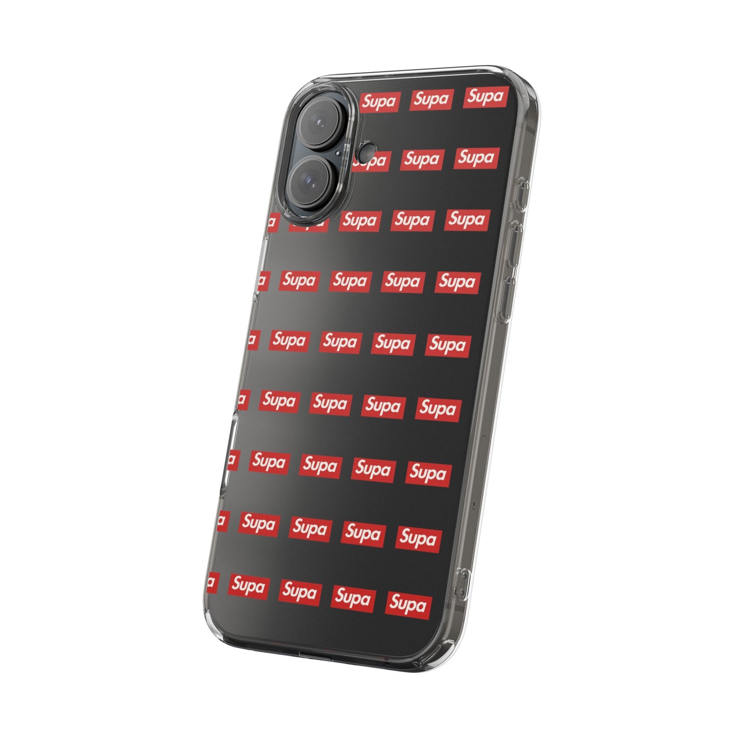 Clear Impact-Resistant Phone Case — Red "Supa" Logo Pattern