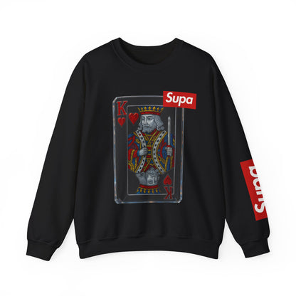 King of Hearts Crewneck Sweatshirt — 'Supa' Card Graphic with Crowned Ruby Heart