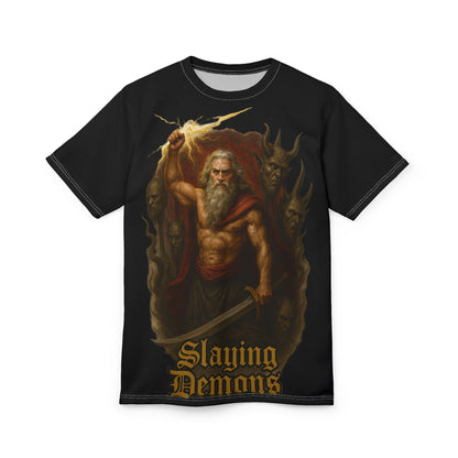 Slaying Demons Graphic Tee — Vintage Mythic Warrior T-Shirt