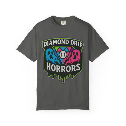 Diamond Drip Horrors T-Shirt — Retro Baseball Horror Graphic Tee