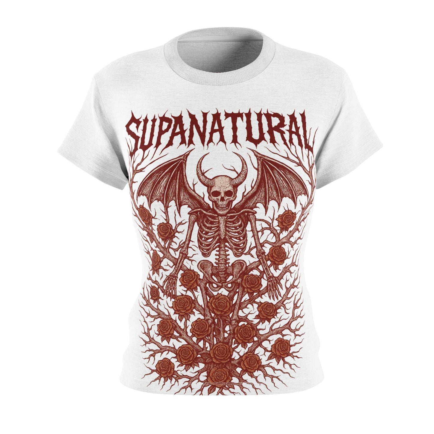 Supanatural Women's Tee — Gothic Skull & Bat Skeleton Graphic Shirt
