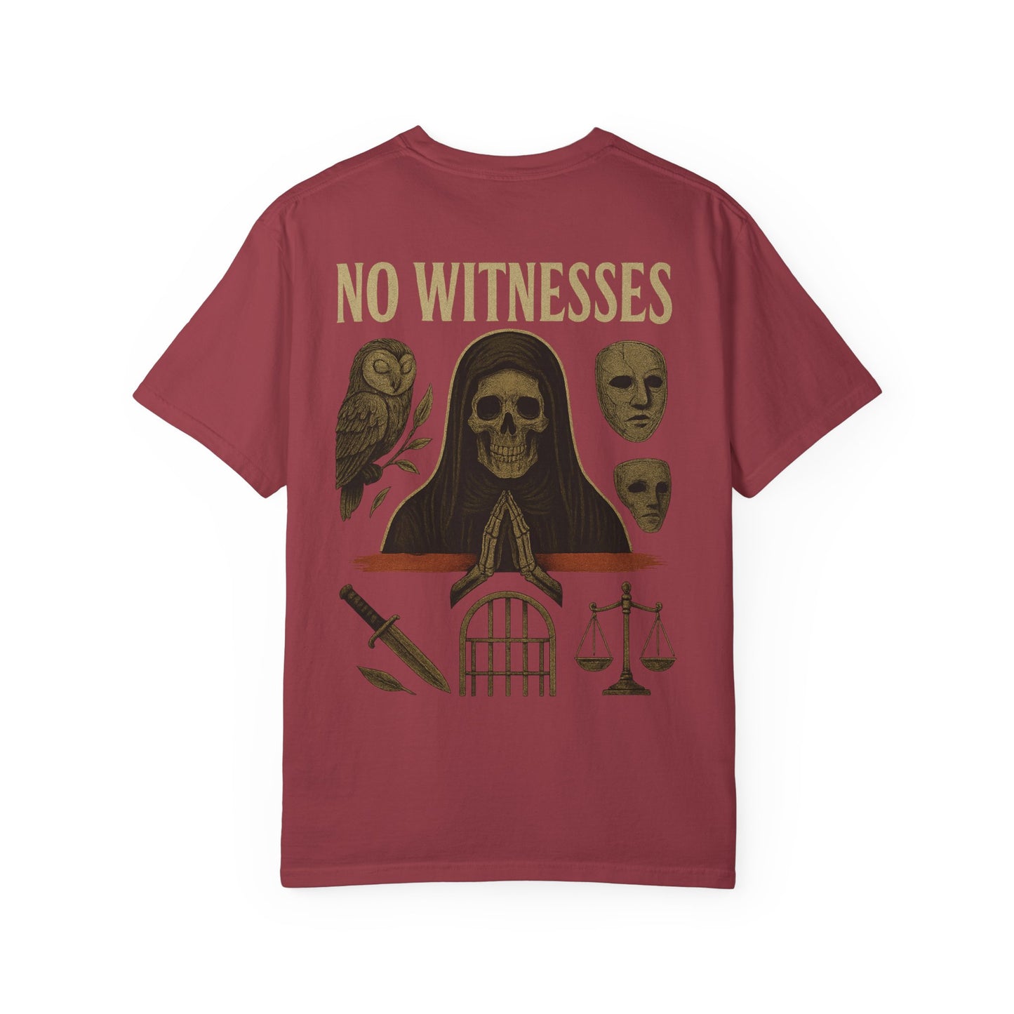 No Witnesses Graphic T-Shirt — 'Supa' Chest Logo, Gothic Skull Back Art