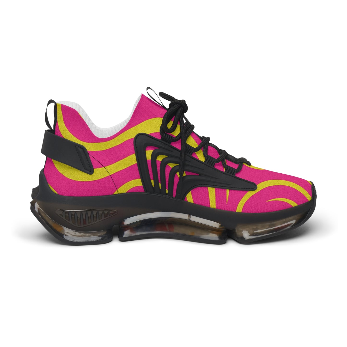 Women's Mesh Sneakers — Bold Pink & Yellow Retro Wave Athletic Shoes