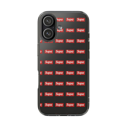 Clear Impact-Resistant Phone Case — Red "Supa" Logo Pattern