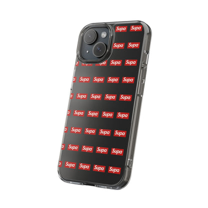 Clear Impact-Resistant Phone Case — Red "Supa" Logo Pattern