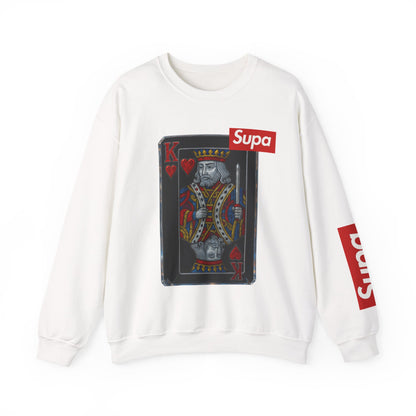 King of Hearts Crewneck Sweatshirt — 'Supa' Card Graphic with Crowned Ruby Heart