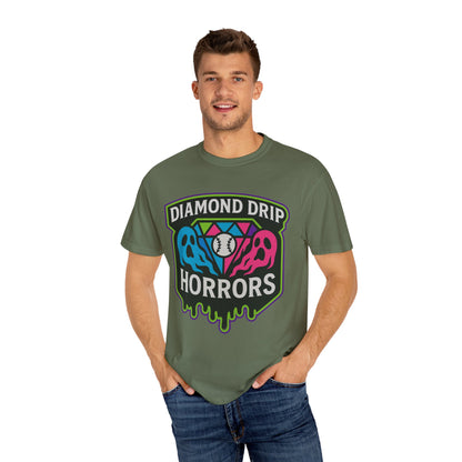 Diamond Drip Horrors T-Shirt — Retro Baseball Horror Graphic Tee