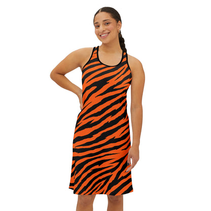 Tiger Stripe Racerback Dress – Bold Orange Animal Print AOP