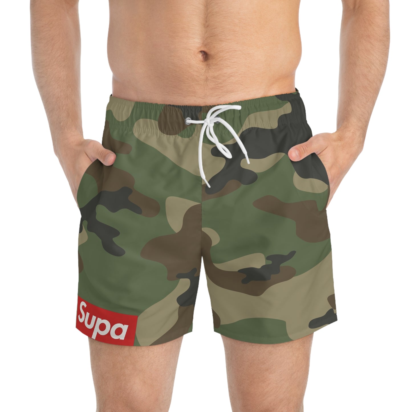 Camo 'Supa' Swim Trunks — Men's All-Over Print Beach Shorts