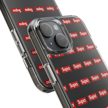 Clear Impact-Resistant Phone Case — Red "Supa" Logo Pattern