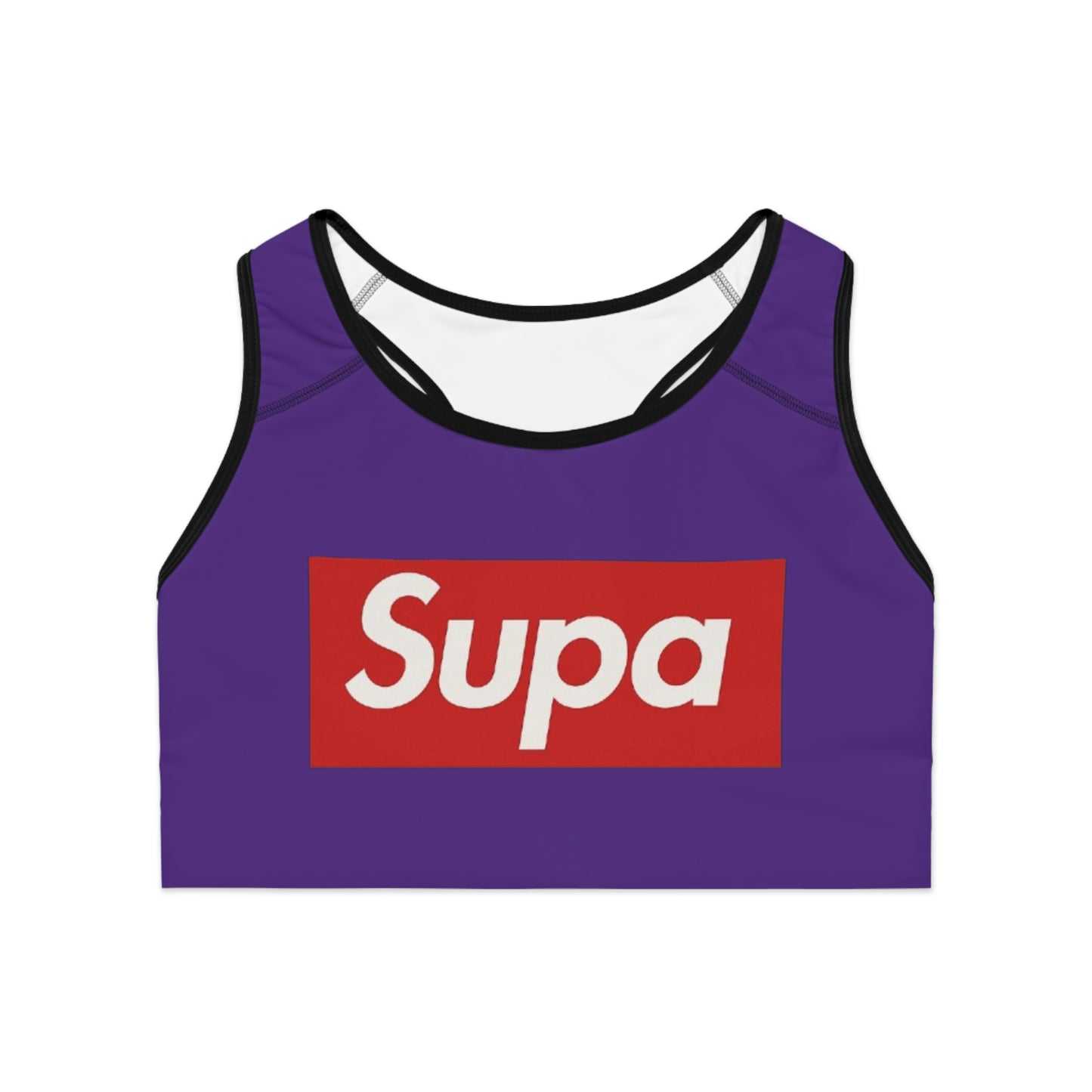 Sports Bra — Purple 'Supa' Logo Active Crop Top