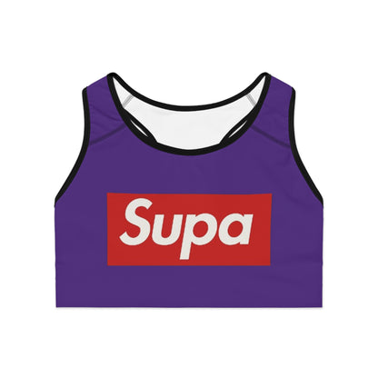 Sports Bra — Purple 'Supa' Logo Active Crop Top