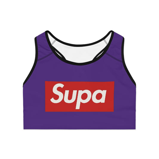Sports Bra — Purple 'Supa' Logo Active Crop Top