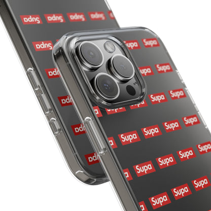 Clear Impact-Resistant Phone Case — Red "Supa" Logo Pattern