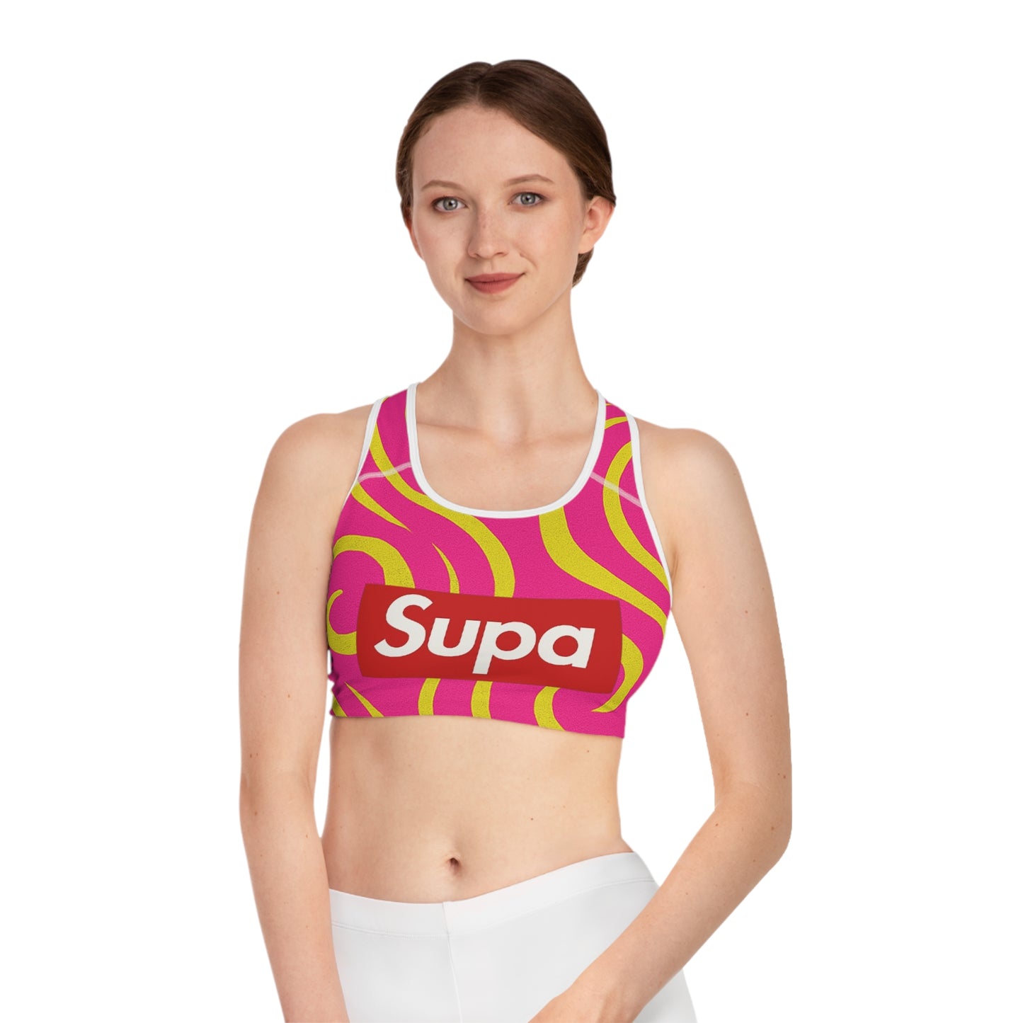 Supa Swirl Sports Bra — Pink & Yellow Retro Activewear