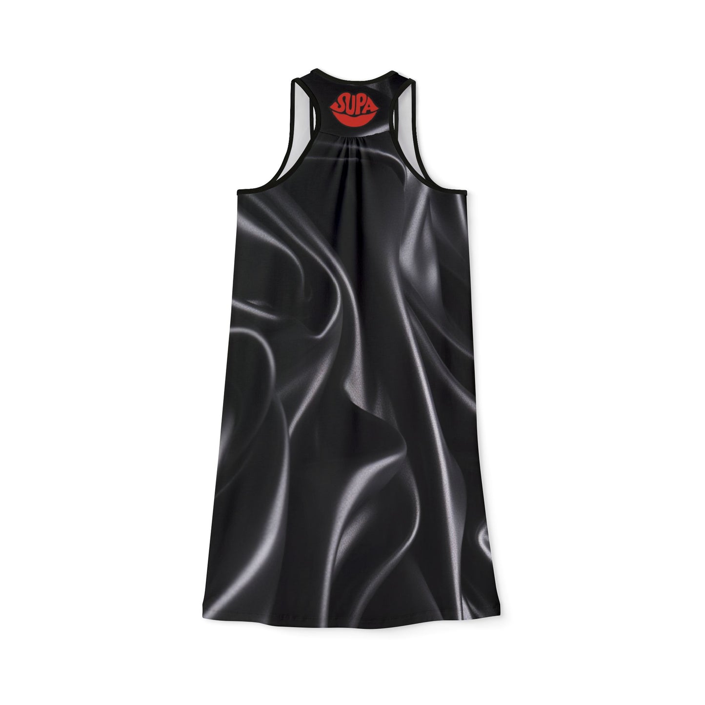 Satin-Effect Racerback Dress — Black Liquid Silk Print