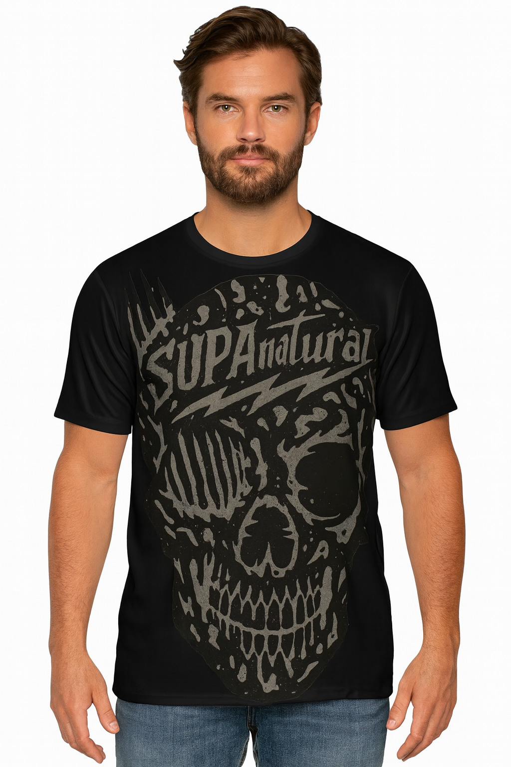 Supa Skull Men's Sports Jersey — Black Graphic Athletic Tee