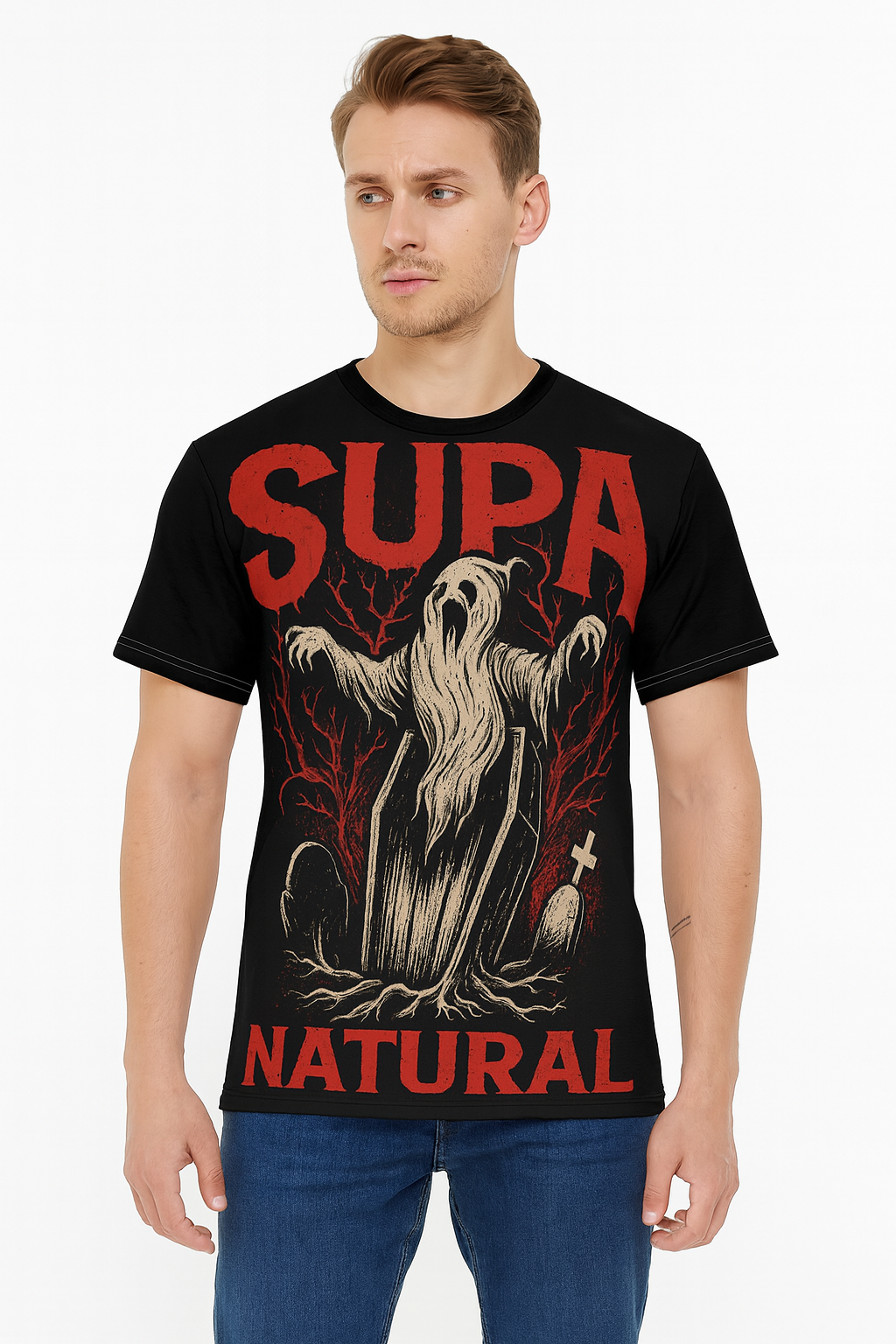 Ghost Rising Tee — "Supa Natural" Horror Graphic T-Shirt