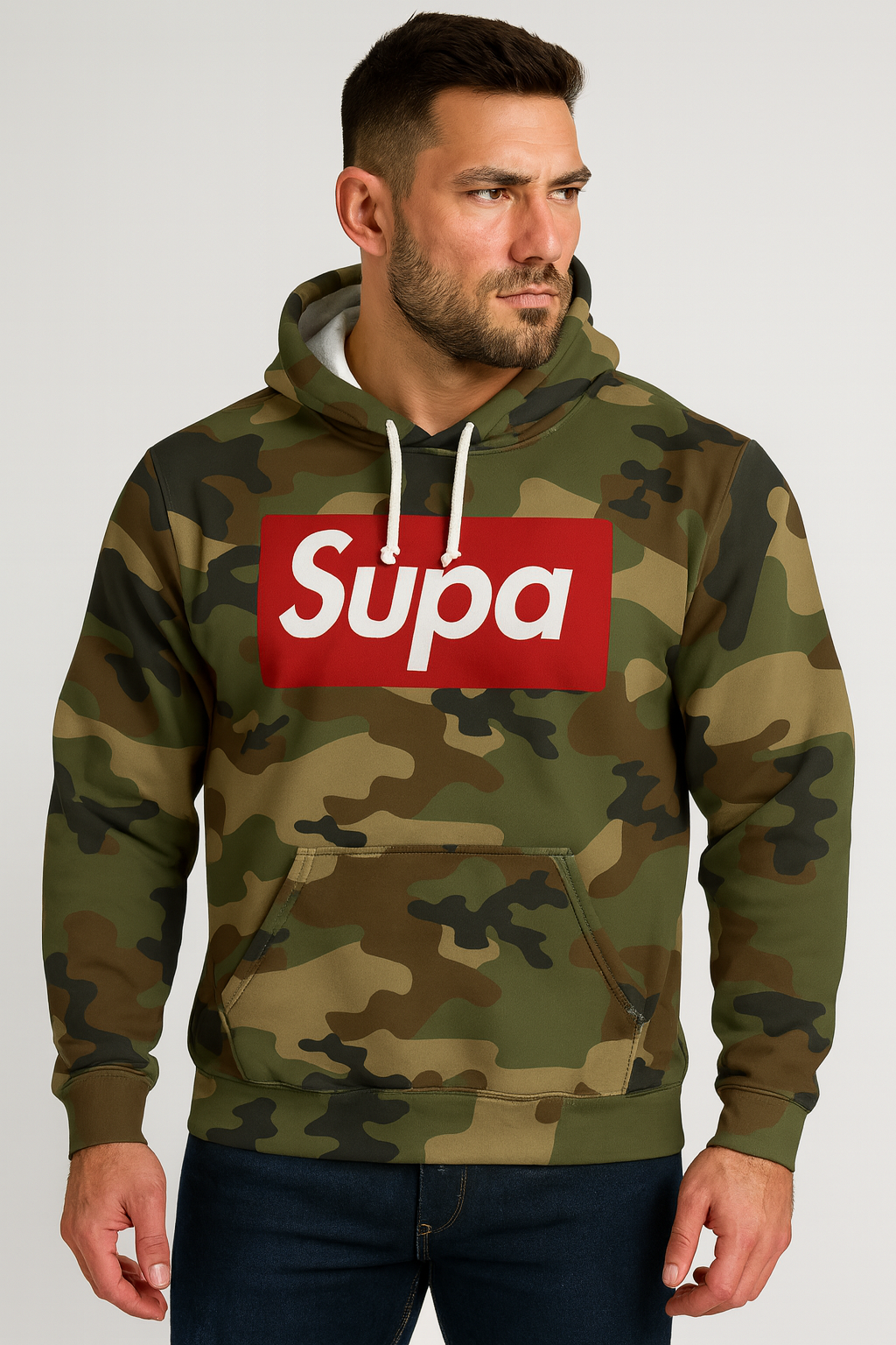 Camo 'Supa' Pullover Hoodie - All-Over Print Streetwear