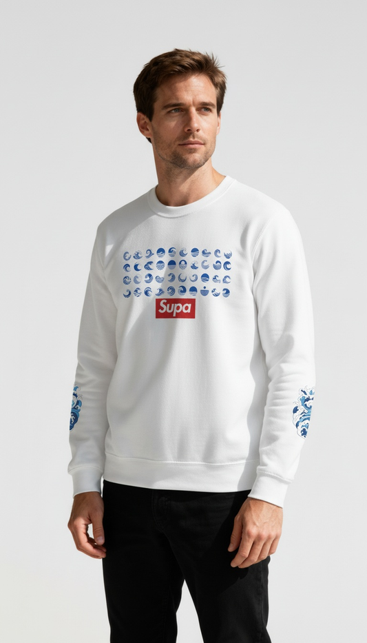 Supa Surf Crewneck Sweatshirt – Vintage Surf Photo & Logo Pullover