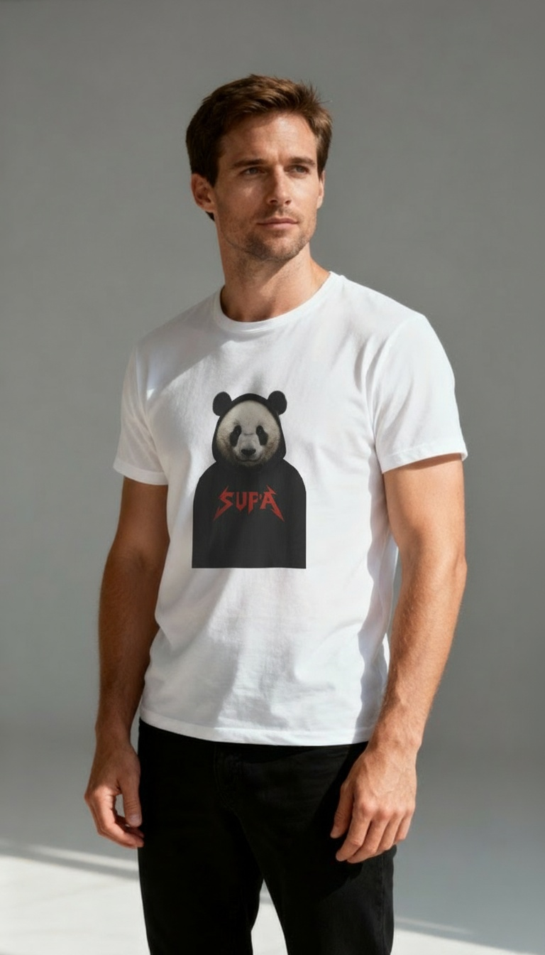 Panda Hoodie Graphic T‑Shirt — 'Supa' Front & 'Off The Map' Zebra Back