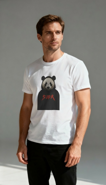 Panda Hoodie Graphic T‑Shirt — 'Supa' Front & 'Off The Map' Zebra Back