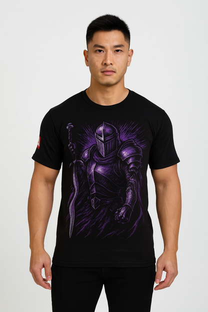 Knight Armor Graphic Tee — Purple Dark Fantasy Sword T‑Shirt